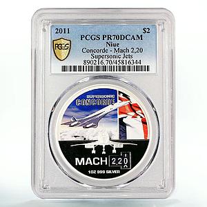 Niue 2 dollars Passenger Jet Concorde - Mach PR70 PCGS colored silver coin 2011