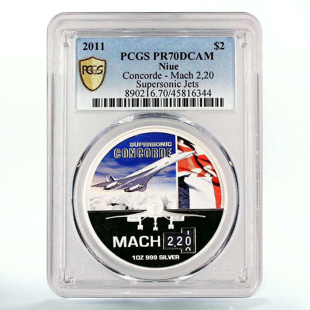 Niue 2 dollars Passenger Jet Concorde - Mach PR70 PCGS colored silver coin 2011