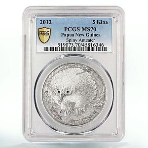 Papua New Guinea 5 kina Endangered Wildlife Anteater MS70 PCGS silver coin 2012