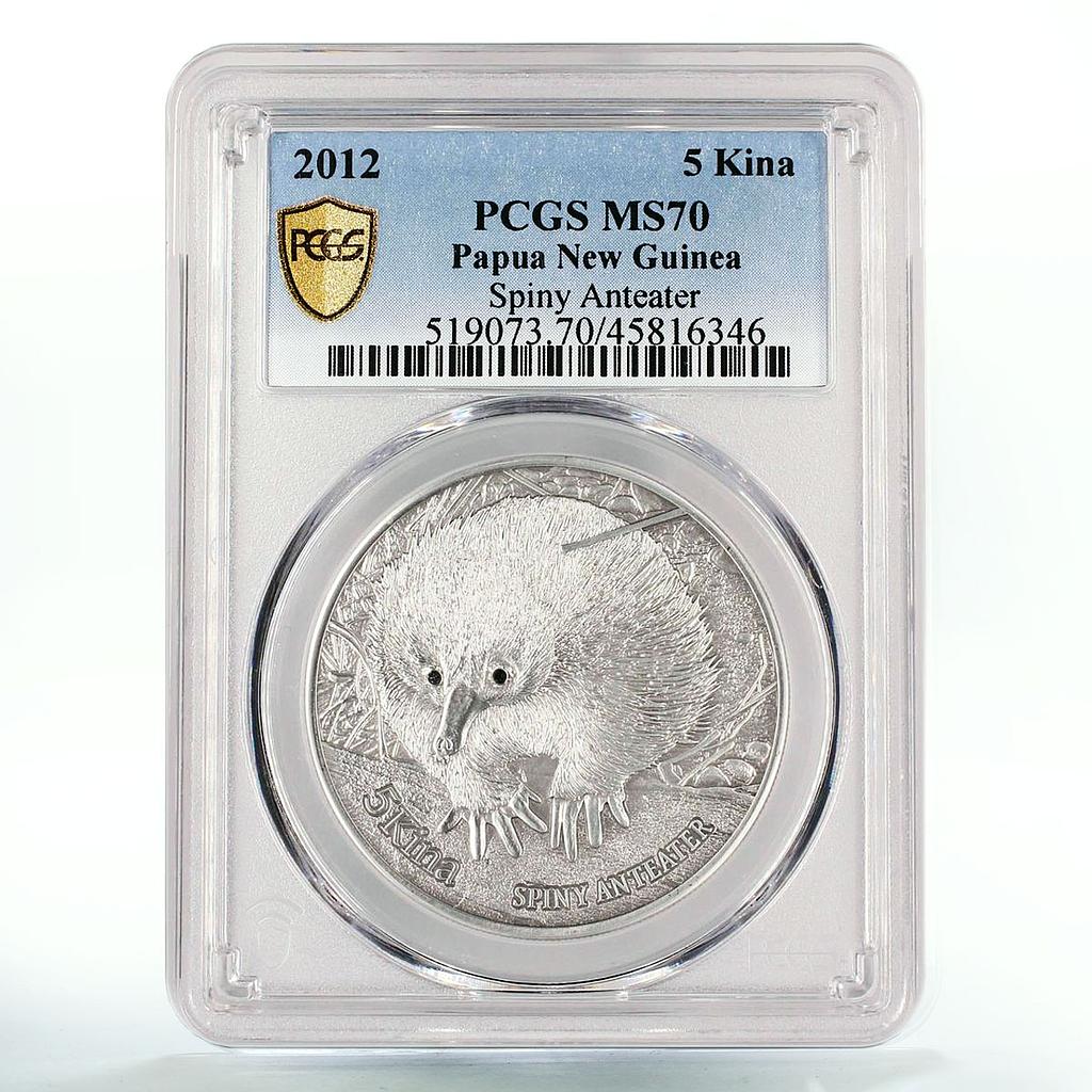 Papua New Guinea 5 kina Endangered Wildlife Anteater MS70 PCGS silver coin 2012