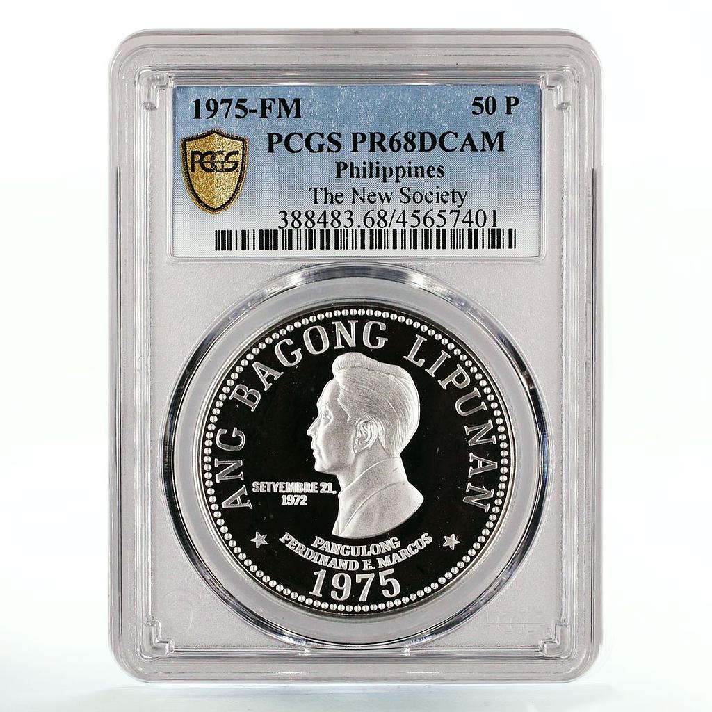 Philippines 50 piso Ferdinand E. Marcos PR68 PCGS silver coin 1975