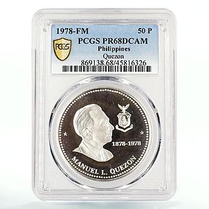 Philippines 50 piso Manuel Quezon PR68 PCGS proof silver coin 1978