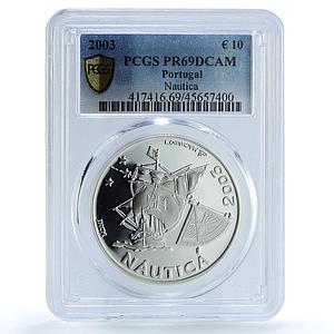 Portugal 10 euro Ship Clipper Nautica Navigator Seafaring PR69 PCGS Ag coin 2003