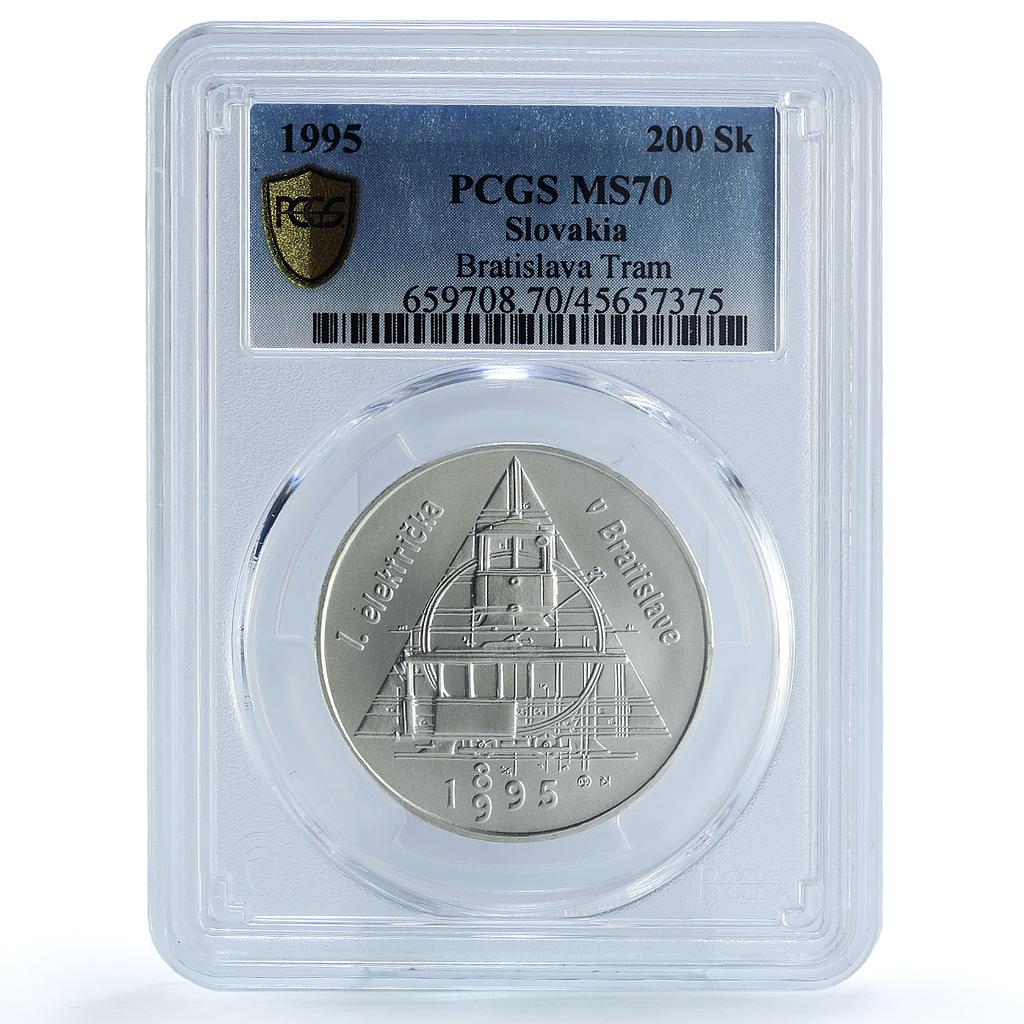 Slovakia 200 korun Bratislava Tram Trains Railroads MS70 PCGS silver coin 1995 Slovakia 200 korun Bratislava Tram Trains Railroads MS70 PCGS silver coin 1995