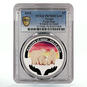 Tuvalu 1 dollar Endangered Wildlife Polar Bears Fauna PR70 PCGS silver coin 2012