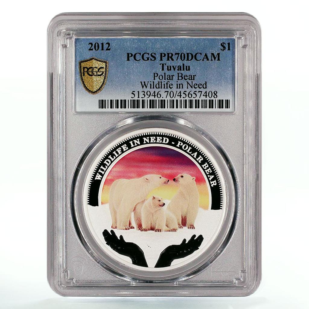 Tuvalu 1 dollar Endangered Wildlife Polar Bears Fauna PR70 PCGS silver coin 2012