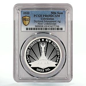 Uzbekistan 50000 som Independence Monument Architecture PR69 PCGS Ag coin 2022