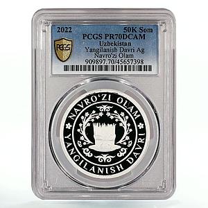 Uzbekistan 50000 som Traditional Navruz Holiday Branches PR70 PCGS Ag coin 2022