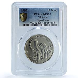 Vietnam 10 dong Dinosaur Diplodocus MS67 PCGS CuNi coin 1993