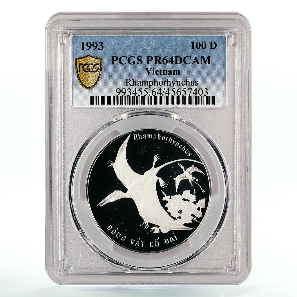 Vietnam 100 dong Dinosaurus Pterodactyl Rhamphorhynchus PR64 PCGS Ag coin 1993