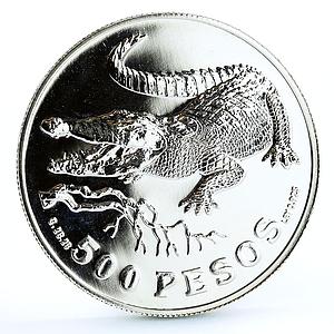 Colombia 500 pesos Endangered Wildlife Crocodile Fauna silver coin 1978