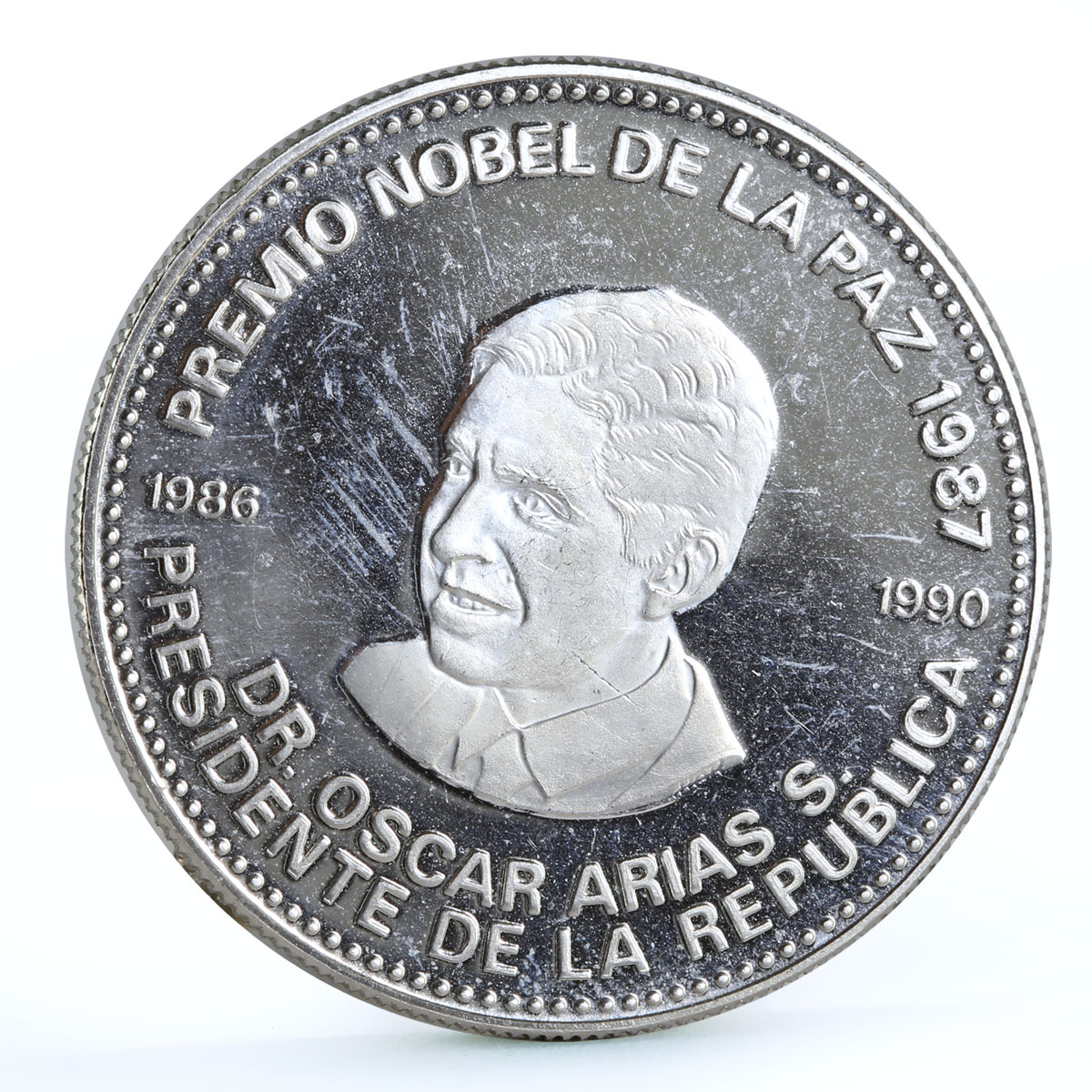 Costa Rica 100 colones President Oscar Arias Nobel Peace Prize nickel coin 1987