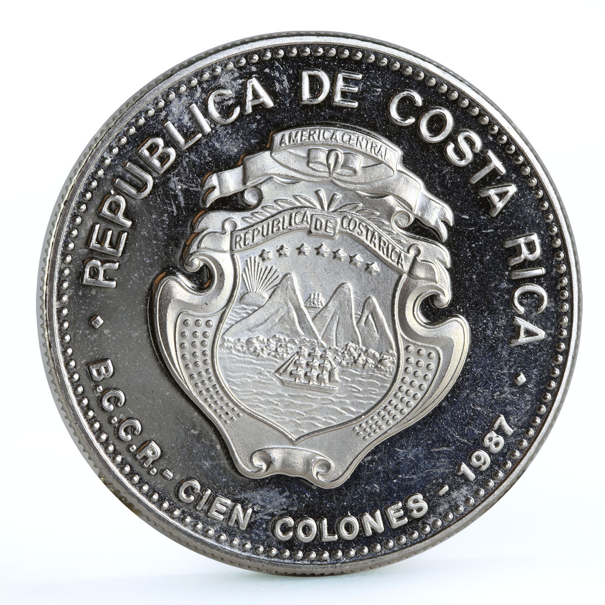 Costa Rica 100 colones President Oscar Arias Nobel Peace Prize nickel coin 1987