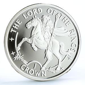 Isle of Man 1 crown Lord of the Rings Wizard Gandalf Horseman proof Ag coin 2003