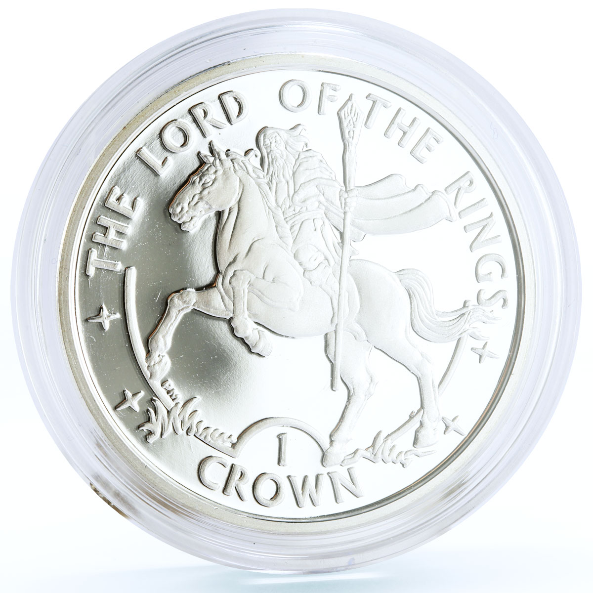 Isle of Man 1 crown Lord of the Rings Wizard Gandalf Horseman proof Ag coin 2003