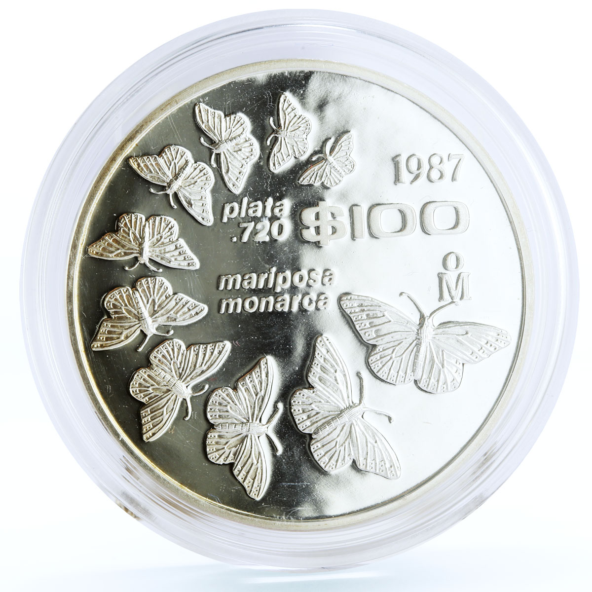 Mexico 100 pesos Monarch Butterflies Fauna proof silver coin 1987