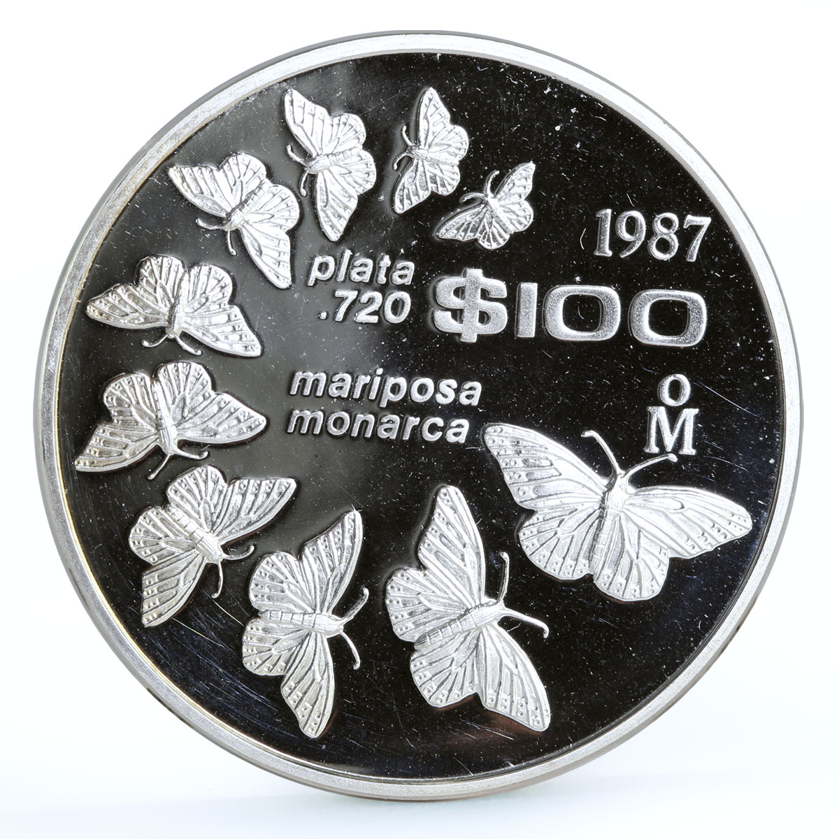 Mexico 100 pesos Monarch Butterflies Fauna proof silver coin 1987