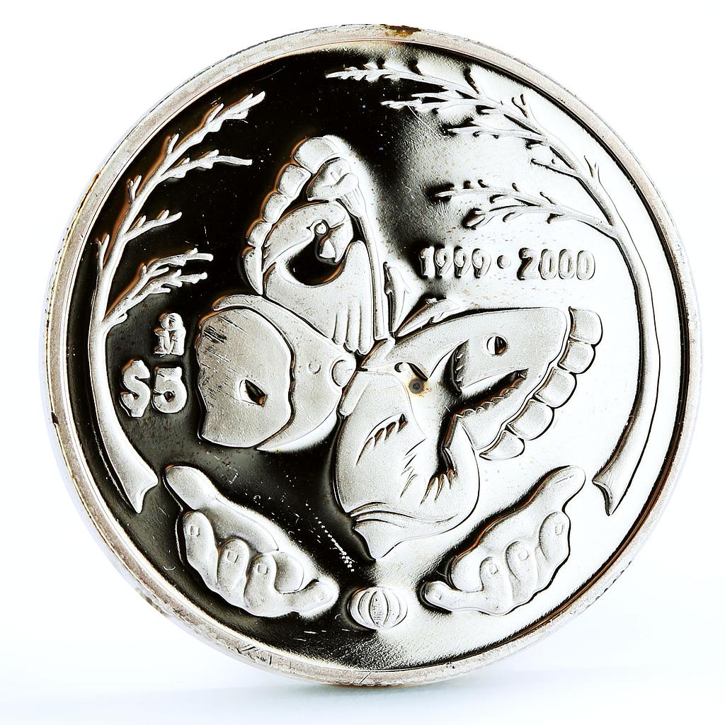 Mexico 5 pesos Millennium Butterfly Animals Fauna silver coin 1999