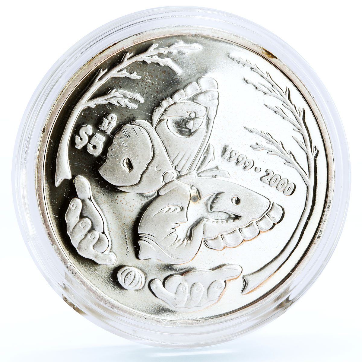 Mexico 5 pesos Millennium Butterfly Animals Fauna silver coin 1999