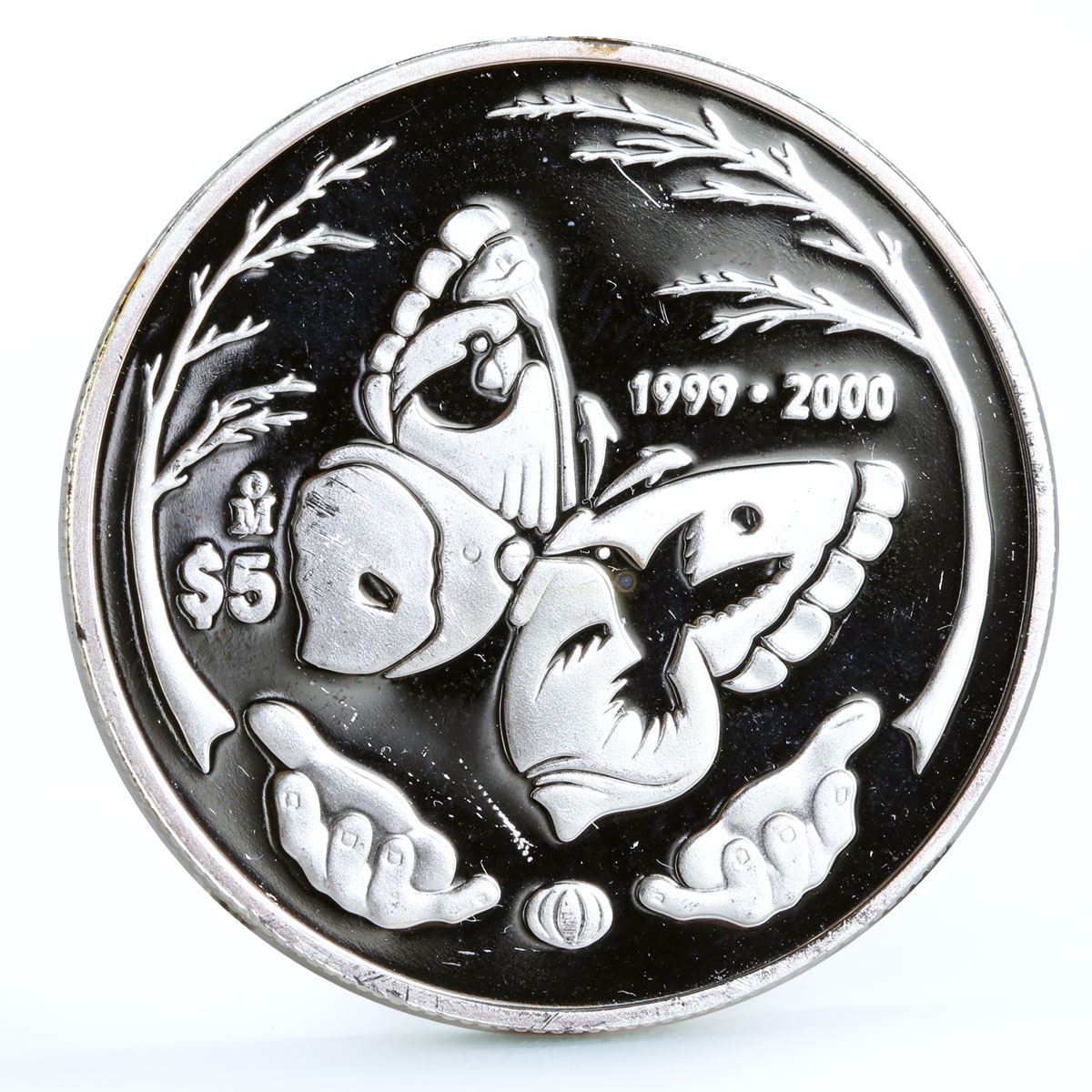 Mexico 5 pesos Millennium Butterfly Animals Fauna silver coin 1999