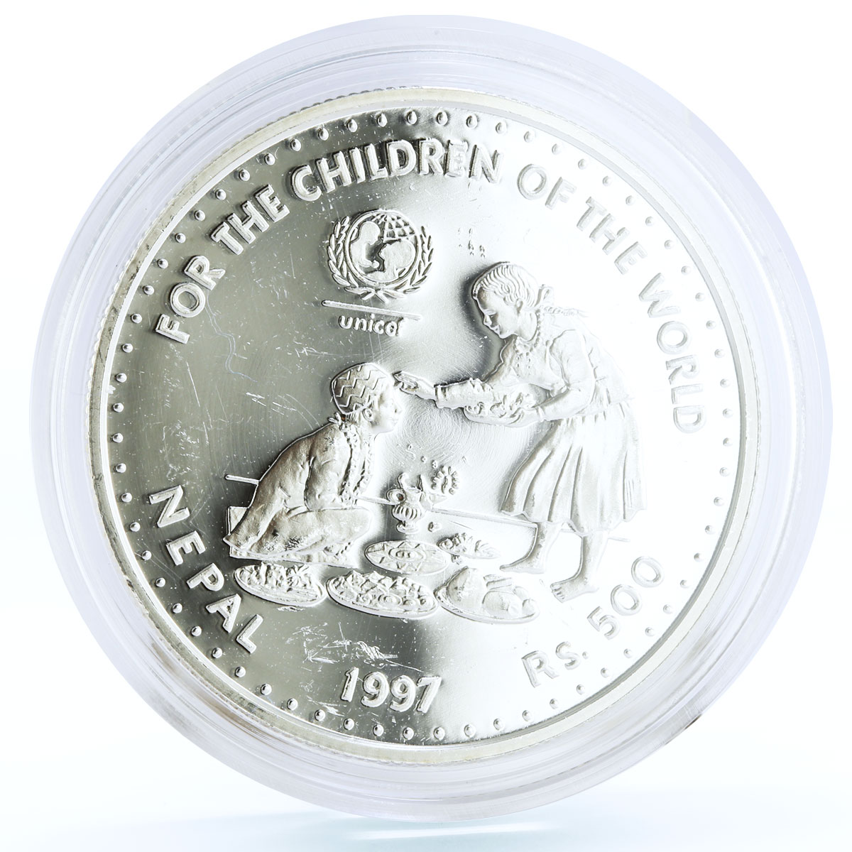 Nepal 500 rupees UNICEF Fund International Year of the Children silver coin 1997