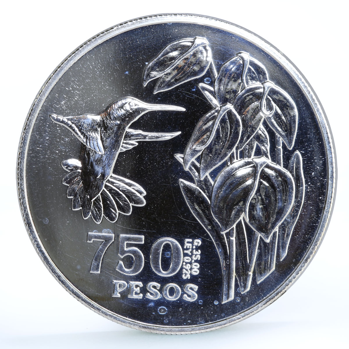 Colombia 750 pesos Endangered Wildlife Colibri Bird Fauna silver coin 1978