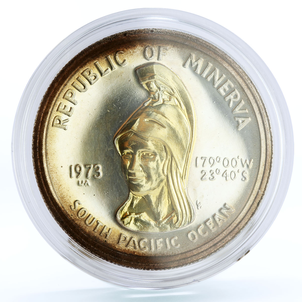 Minerva 35 dollars X1 Fantasy Torch Helmeted Woman gilded silver coin 1973