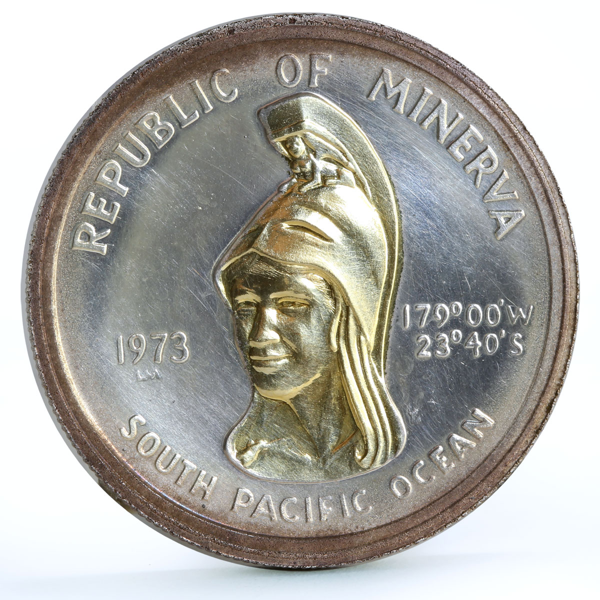 Minerva 35 dollars X1 Fantasy Torch Helmeted Woman gilded silver coin 1973