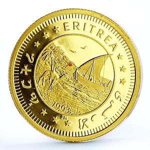 Eritrea 50 dollars Independence Day Camel Ship Clipper proof gold coin 1993