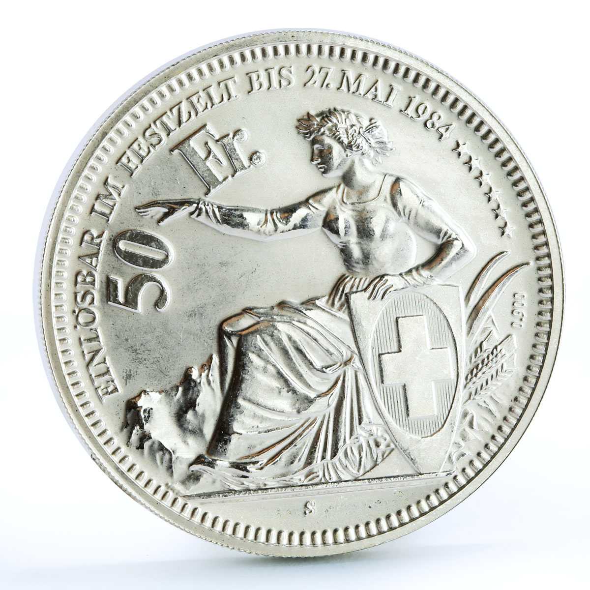 Switzerland 50 francs Oberhasli Shooting Festival William Tell silver coin 1984