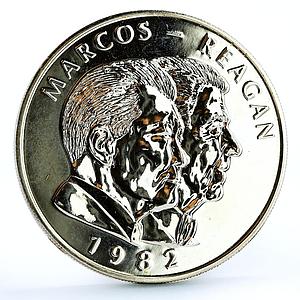 Philippines 25 piso Marcos and Reagan Meeting silver coin 1982