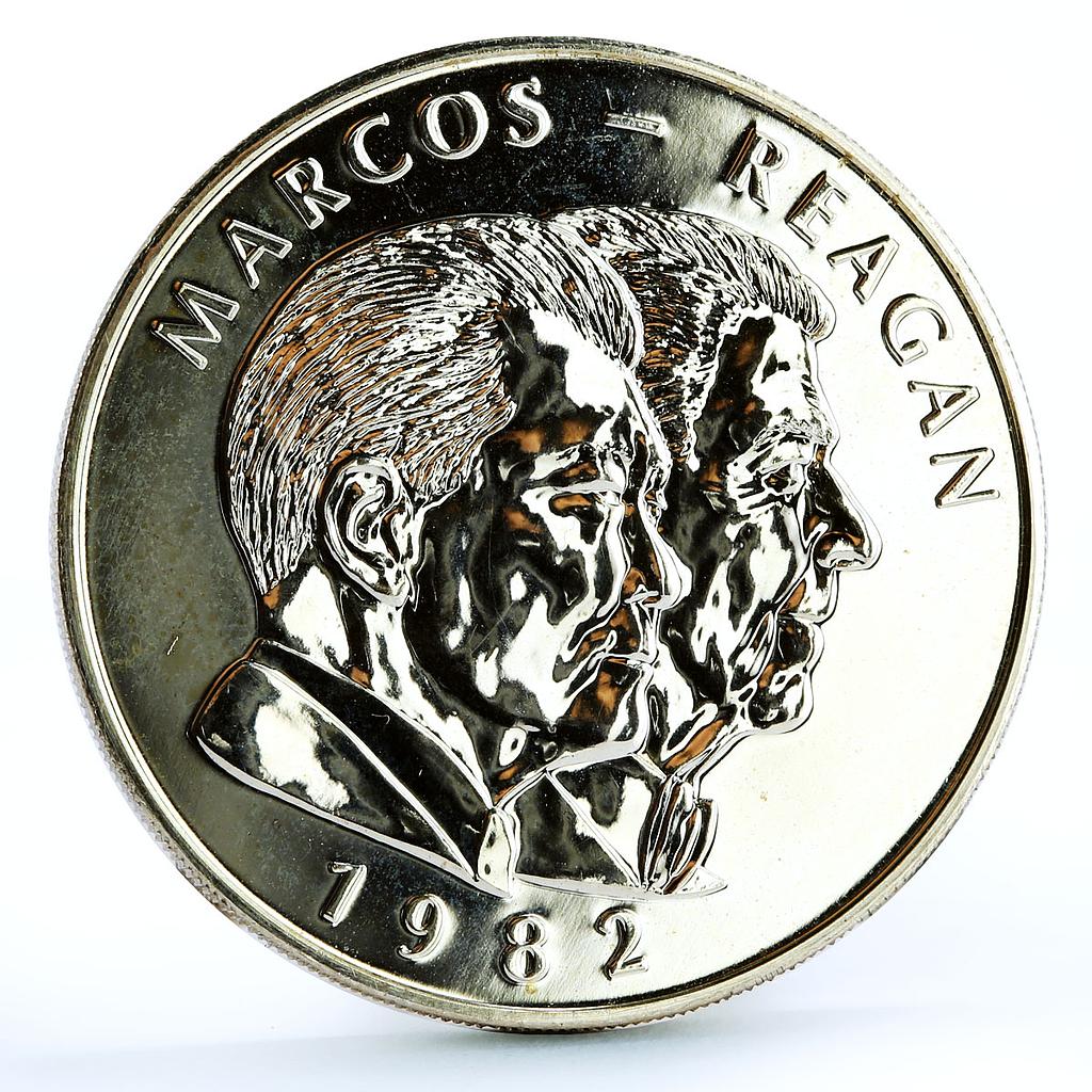 Philippines 25 piso Marcos and Reagan Meeting silver coin 1982