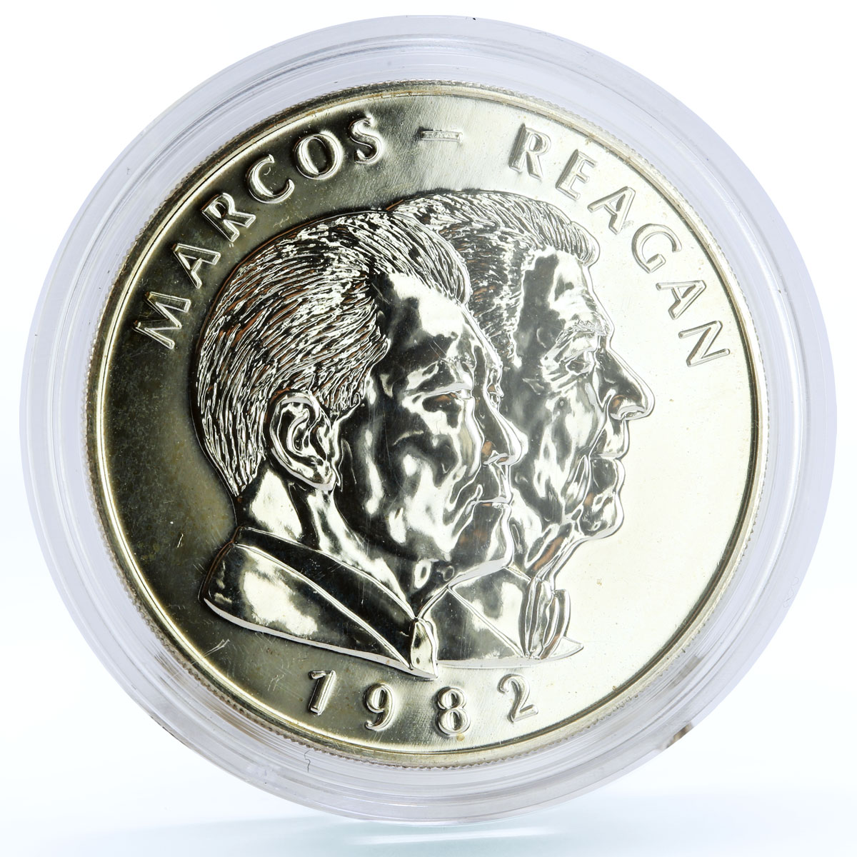 Philippines 25 piso Marcos and Reagan Meeting silver coin 1982