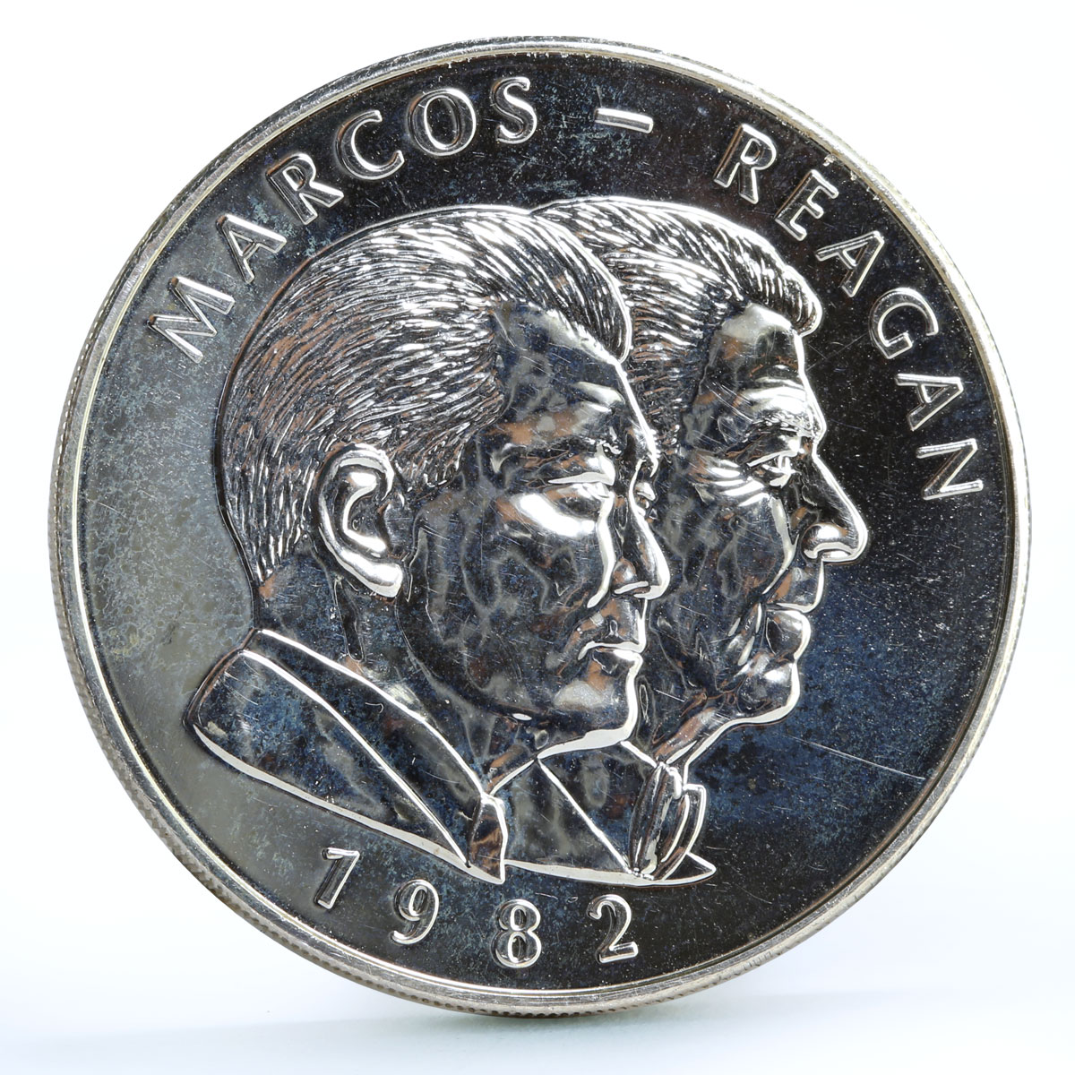 Philippines 25 piso Marcos and Reagan Meeting silver coin 1982