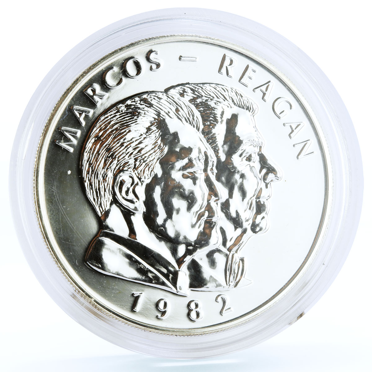 Philippines 25 piso Marcos and Reagan Meeting silver coin 1982