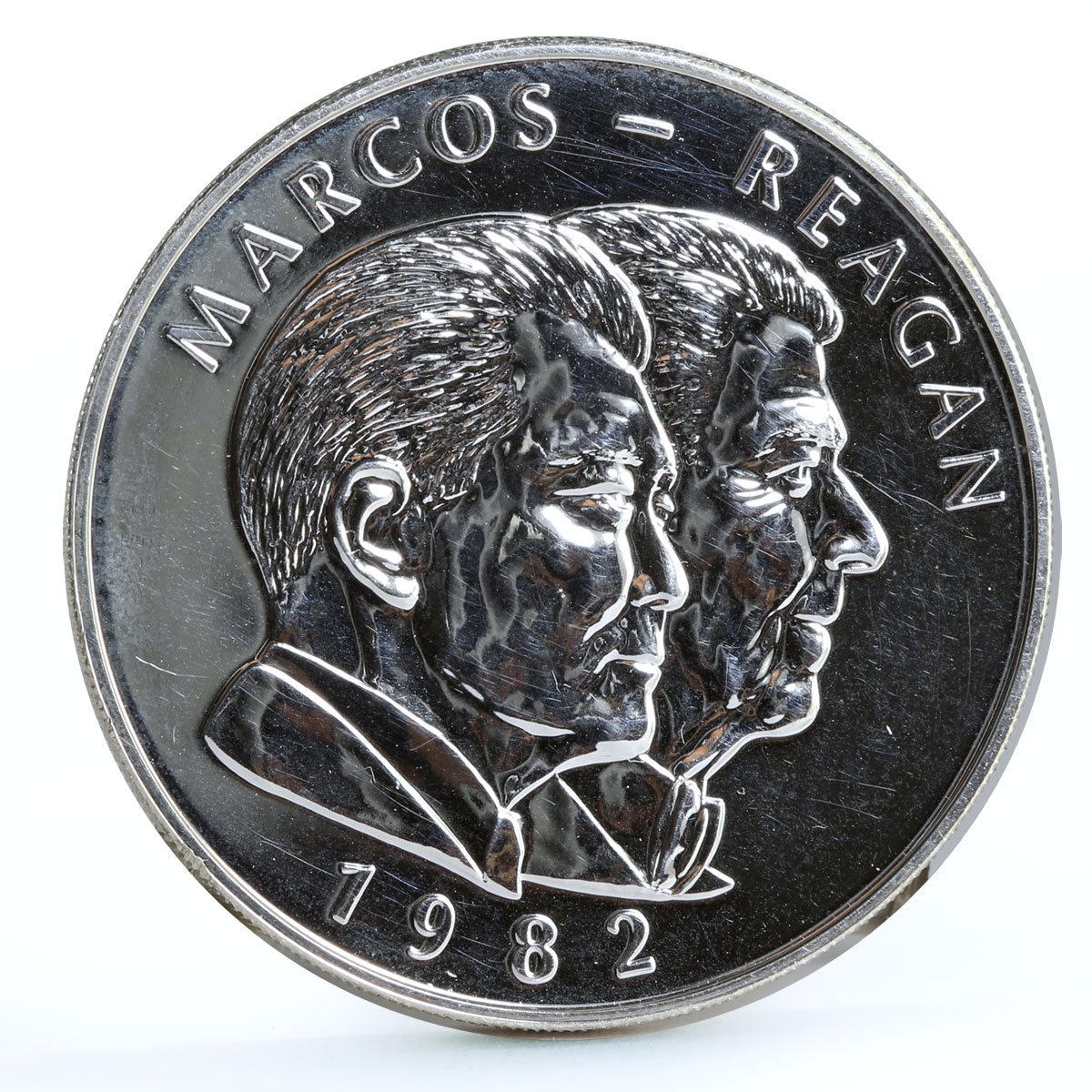 Philippines 25 piso Marcos and Reagan Meeting silver coin 1982