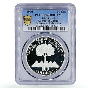 Costa Rica 10 colones Central American Unification Tree PR68 PCGS Ag coin 1970
