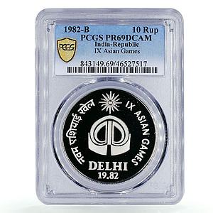 India 10 rupees IX Asian Games Olypmics Sports PR69 PCGS CuNi coin 1982