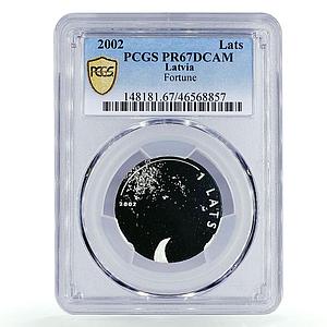 Latvia 1 lats Fortune Coin Symbol of Luck PR67 PCGS gilded silver coin 2002