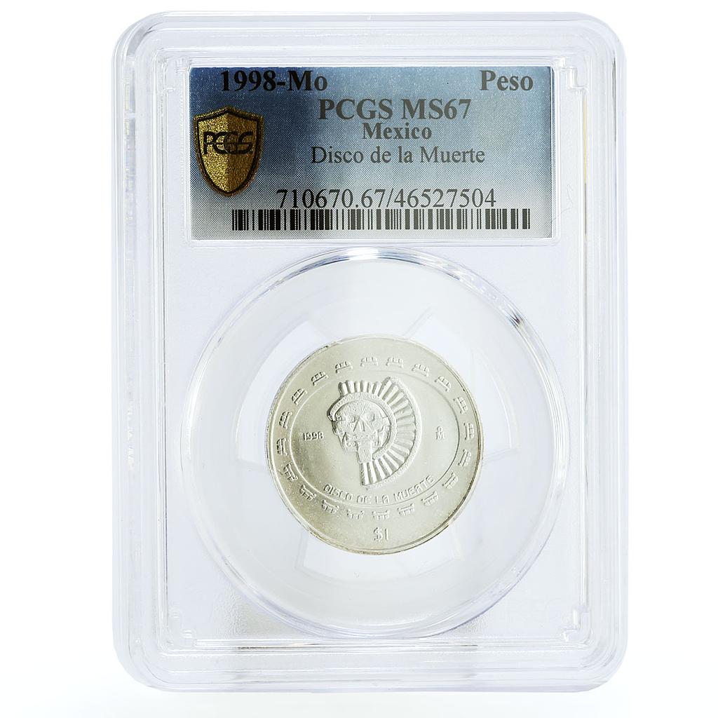 Mexico 1 peso Disco de La Muerte Disc of Death MS67 PCGS silver coin 1998