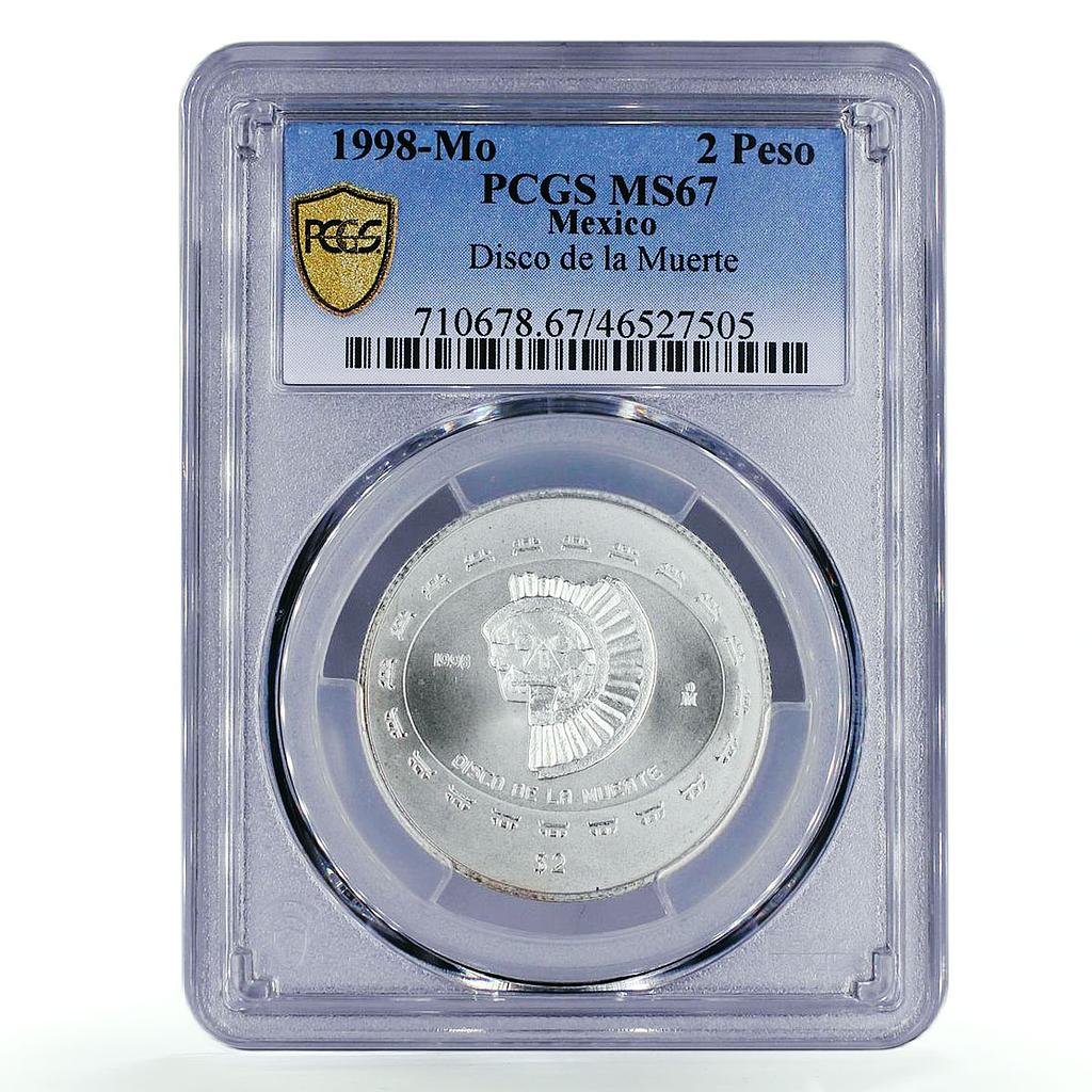 Mexico 2 pesos Disco de La Muerte Disc of Death MS67 PCGS silver coin 1998