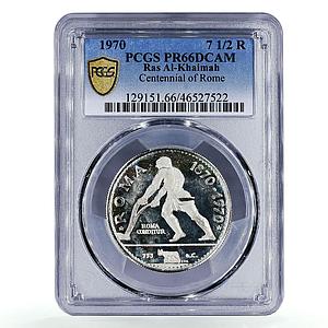 Ras al-Khaimah 7 1/2 riyals Rome City Plowing Man PR66 PCGS silver coin 1970