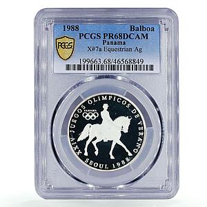 Panama 1 balboa Seoul Olympic Games Equestrian Sports PR68 PCGS silver coin 1988