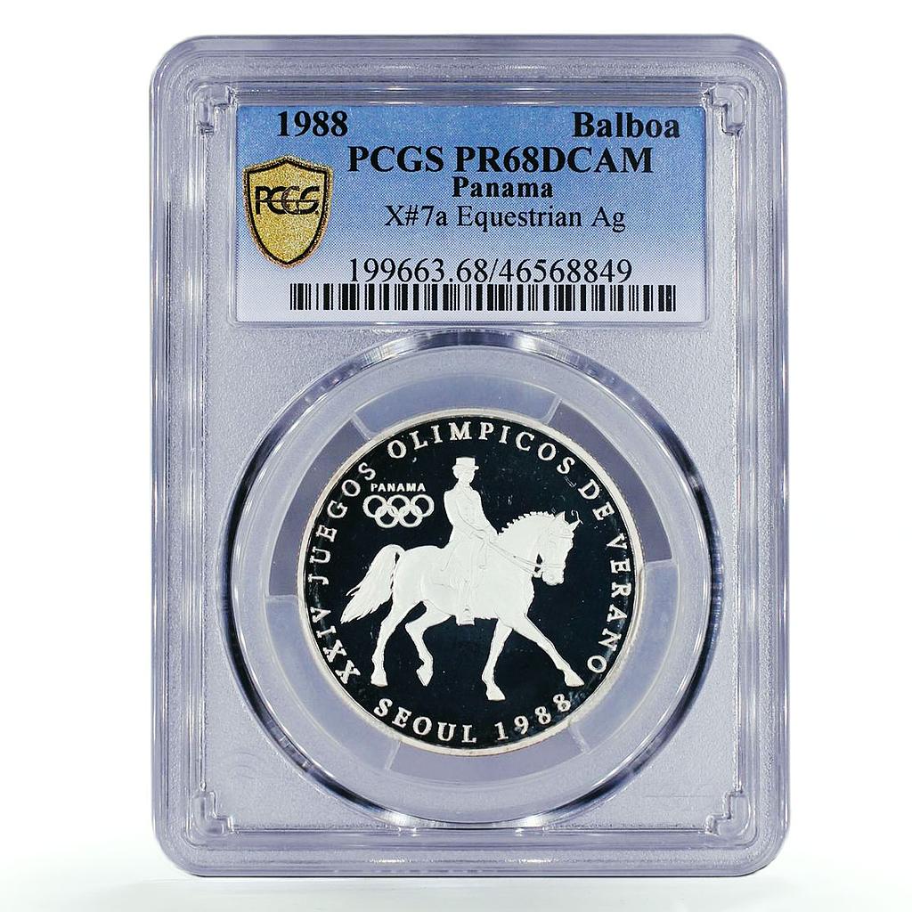 Panama 1 balboa Seoul Olympic Games Equestrian Sports PR68 PCGS silver coin 1988