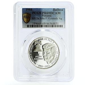 Panama 1 balboa Politics President John Kennedy Bell PR69 PCGS silver coin 1988