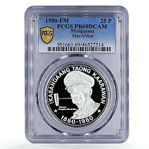 Philippines 25 piso 100 Years to Douglas McArthur PR69 PCGS silver coin 1980