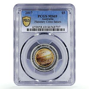Australia 5 dollars Planetary Coin Saturn Space MS69 PCGS AlBronze coin 2017