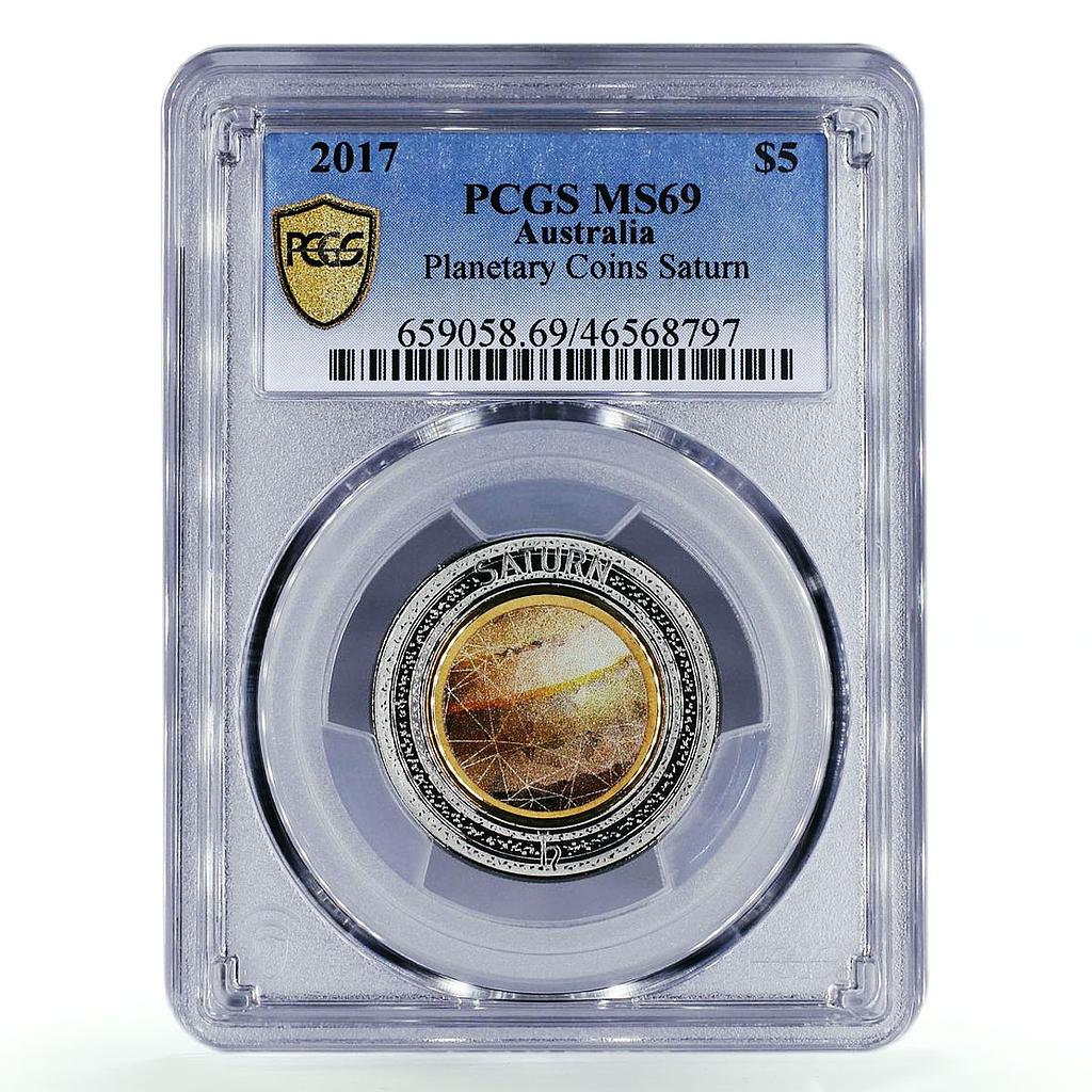 Australia 5 dollars Planetary Coin Saturn Space MS69 PCGS AlBronze coin 2017