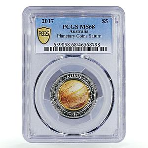 Australia 5 dollars Planetary Coin Saturn Space MS68 PCGS AlBronze coin 2017