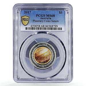 Australia 5 dollars Planetary Coin Saturn Space MS68 PCGS AlBronze coin 2017